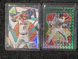 lot 32 image: 2 Baseball Cards Mike Trout Oh Snap & Rafael Devers Producers Prizm