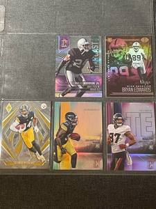 lot 38 image: Collection of 5 NFL Rookie and Parallel Football Cards featuring Pickens, Woodson, Edwards, and Stover
