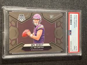 lot 69 image: 2024 Mosaic J.J. McCarthy NFL Debut Rookie Card PSA 9 Mint #275