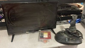 lot 130 image: Electronics Assortment with Monitor, Microsoft SideWinder Joystick, and Motion Sensor Switch