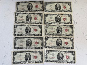 lot 16 image: Red Seal $2 Dollar Notes