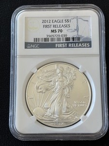 lot 61 image: 2012 Silver Eagle NGC MS70 First Release
