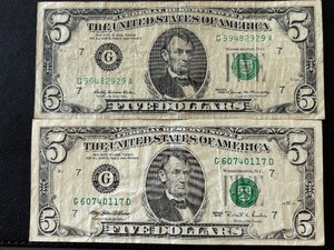 lot 63 image: Green Seal $5 Dollar Federal Reserve Notes