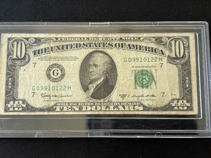 lot 66 image: 1950 D Green Seal $10 Dollar Federal Reserve Note