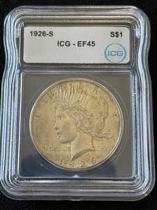 lot 54 image: 1926-S Peace Dollar ICG EF45