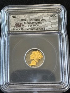 lot 55 image: 1943 Mercury Dime Black Ruthenium and Gold ICG Brilliant Uncirculated