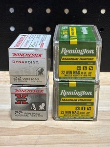 lot 24 image: Remington and Winchester .22 Win Mag 3 Full Boxes 1 Partial