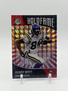lot 408 image: 2021 Panini Mosaic - Holofame Randy Moss #4 Mosaic Prizm Minnesota Vikings Card