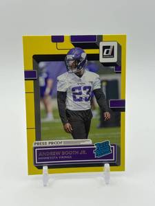 lot 415 image: 2022 Panini Donruss - Rated Rookie Andrew Booth Jr. #369 Press Proof Yellow Rookie Card Minnesota Vikings