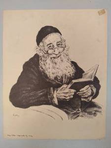 lot 43 image: Ivan Sors Original Lithograph Man Reading Book Judaica Art