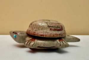 lot 13 image: Hand Carved Soapstone Tortoise Trinket Box