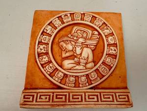 lot 60 image: Mayan Zodiac Astrological Calendar Clay Plaque