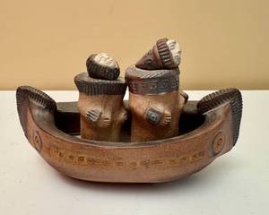 lot 20 image: Vintage Inuit Art Pottery Canoe