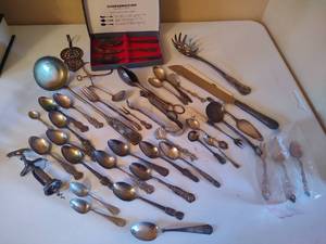 lot 45 image: Large Assortment of Silver Plated, Electroplated & Silver Tone Utensils - One Sterling