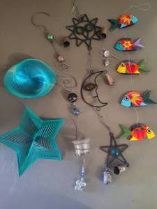lot 107 image: Assorted Hanging Decor, Wind Chimes and more.