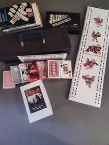 lot 96 image: Game Assortment and Books Dominoes, Gopher Cribbage and more