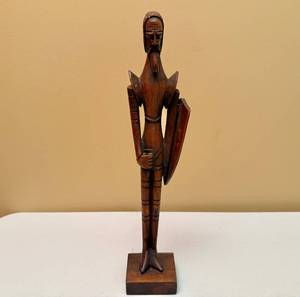 lot 14 image: Vintage Don Quixote Hand Carved Wood Statue