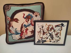 lot 188 image: Framed Art & Pillow