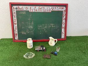 lot 81 image: Collectibles Lot - VW Belt Buckle, Ashtray, Chalkboard