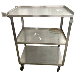 lot 15 image: Lakeside Manufacturing Inc. 311 Stainless Steel 3-Shelf Imperial Cart - 700lbs Weight Capacity - In Good Condition - Has Wear & Tear From Prior Use - One Wheel A Little Wonky