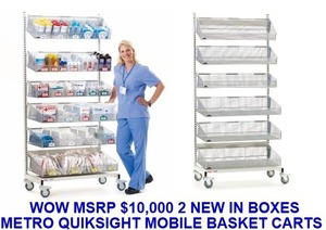 WOW MSRP $10,000 Lot Of 2 NEW In Boxes Metro qwikSIGHT Mobile Single-Sided 6-Basket Shelving Units - Ideal Supply Storage Solution -&nbsp;21.5″ x 49.5″ x 79.5″ Many Large Boxes - 2 New Units - Needs Assembly!