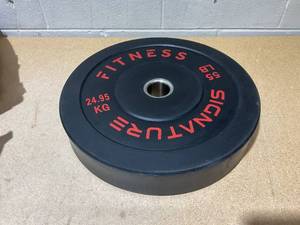 lot 205 image: Signature Fitness 100% Virgin Rubber Bumper Plates, 55 lbs, Low Odor (1 PLATE)