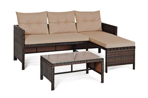 lot 55 image: Costway 3 Piece Outdoor Patio Corner Rattan Sofa Set