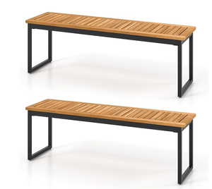 lot 58 image: SlickBlue Modern Patio Dining Bench Set of 2 with Acacia Wood Top for 2 to 3 Person Brown