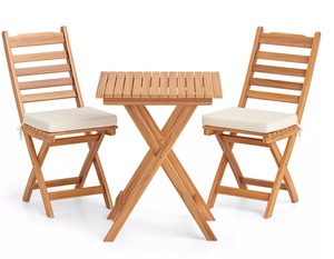 lot 59 image: Patiojoy 3-Piece Folding Bistro Set with Removable Seat Cushions Outdoor Table and Chairs