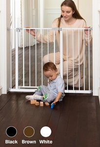 lot 120 image: InnoTruth Baby Gate for Stairs 28.9-42.1 Wide, 30 Tall Easy Step Walk Through Expandable Dual Lock Dog Gates for The House,Pressure Mounted Easy Install Pet Gate for Doorways, BROWN