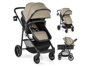 lot 310 image: Babyjoy 2 in 1 Foldable Baby Stroller Kids Travel Newborn Infant Buggy Pushchair 22 lbs Coffee