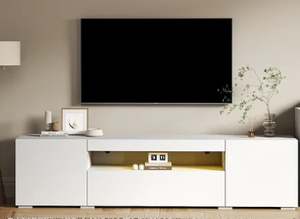 lot 410 image: Modern 70 High Glossy TV Stand with Storage and RGB Lights