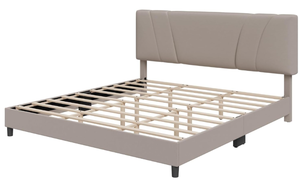 lot 453 image: Novilla King Size Bed Frame with Adjustable Headboard Platform King Bed Frame Linen Fabric Upholstered Headboard, No Box Spring Needed, Noise-Free, Wooden Slats Support, Easy Assembly, Beige