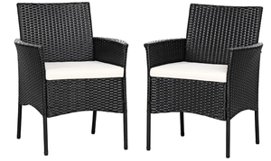 lot 456 image: Patio Chairs Set of 2, All Weather Rattan Wicker Dining Chairs with Soft Removable Cushions, Armrest, Outdoor Dining Chairs for Garden, Pool, Backyard, Lawn, Porch, Black
