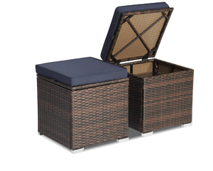 lot 461 image: Costway 2PCS Patio Rattan Ottomans Seat Side Table Storage Box