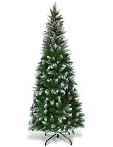 lot 462 image: Costway 5 ft. Snow Flocked Unlit Artificial Pencil Christmas Tree Hinged with Pine Cones