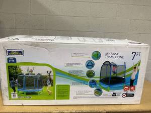 lot 254 image: Sportspower 7 My 1st Trampoline for Kids 3-10 with Safety Enclosure Blue and Green