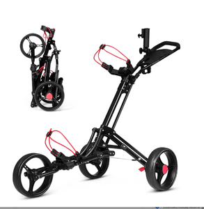 lot 267 image: Costway Foldable 3 Wheel Steel Golf Pull Push Cart Trolley Club w Umbrella Holder