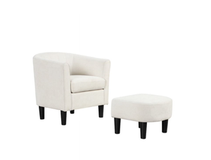 lot 269 image: Upholstered Teddy Velvet Club Barrel Chair with Ottoman with Footrest