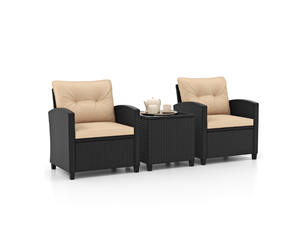lot 270 image: Gymax 3 PCS Patio Furniture Set wTempered Glass Coffee Table Washable Cushions Beige