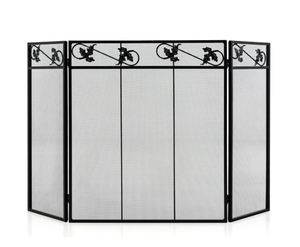 lot 277 image: GOFLAME 50 x 30 Inch Folding Fireplace Screen, 3-Panel Heat-Resistant Metal Mesh Fire Spark Guard, Fireplace Cover Screen with Decorative Design, Freestanding Spark Protector for Home, Black
