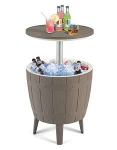 lot 289 image: COSTWAY Outdoor Cooler Bar Table, 10 Gallon Cooler with Height Adjustable Tabletop, 3-in-1 Ice Bucket for Beer & Wine, All-Weather Cocktail Table for Backyard, Party, Poolside (Coffee)