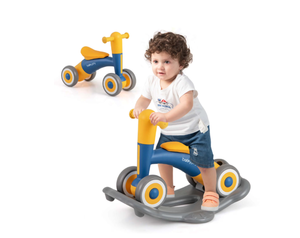 lot 293 image: Costway 3 in 1 Rocking Horse with Detachable Balance Board and Height Adjustable Seat Navy&Yellow