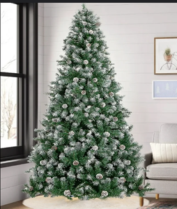 lot 469 image: Best Choice Products 7.5ft Snow Flocked Artificial Pencil Christmas Tree Holiday Decoration w Metal Stand