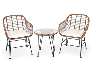 lot 30 image: Costway 3 -Piece Rattan Patio Conversation Set with White Cushions