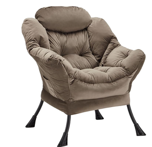 lot 38 image: Lazy Chair Thick Padded, Comfy Velvet Accent Lounge Chair with Stable Frame, Leisure Sofa Armchair with Armrests and Side Pocket, Reading Chair for Bedroom, Living Room, Office