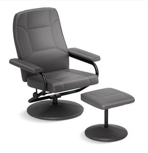 lot 71 image: Giantex Recliner Chair with Ottoman, 360 Degree Swivel Leather Reclining Chair with Stable Steel Base