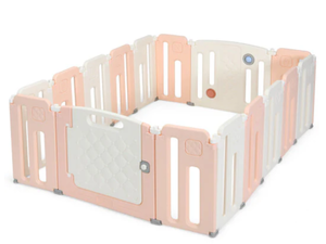 lot 73 image: 17 Panels Baby Safety Playpen with Drawing Board-Pink