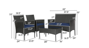 lot 78 image: 4-Piece Patio Metal Rattan Conversation Set with Tempered Glass Top Coffee Table & Seat Cushions in Navy