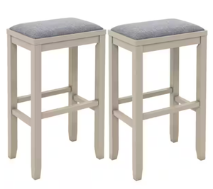 lot 79 image: 25 in. Griege Upholstered Bar Stools Wooden Counter Height Dining Chairs (Set of 2)